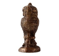 Brass Owl  Statue Perched On Top Of A Wooden Branch
