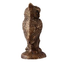 Brass Owl  Statue Perched On Top Of A Wooden Branch