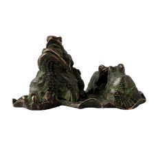 Brass Centerpiece Frog Buddy Pair StatueÂ In Dark Finish