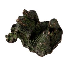 Brass Centerpiece Frog Buddy Pair StatueÂ In Dark Finish