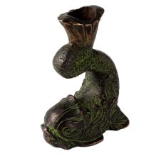 Brass Koi Fish Statue Candle Holder In Green Finish