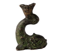 Brass Koi Fish Statue Candle Holder In Green Finish