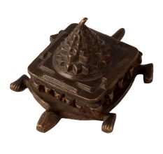 Brass Tortoise Pyramid Meru Shree Yantra In Dark Finish