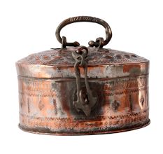 Round Copper Box With Latch And Handle
