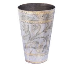 Carved Brass Lassi Glass With Flower And Leaves Design