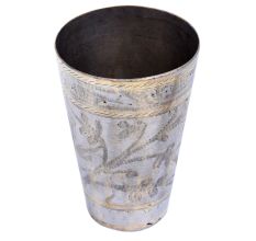 Carved Brass Lassi Glass With Flower And Leaves Design