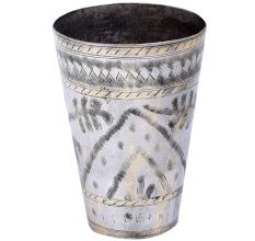 Brass Lassi Glass Carved With Leaf and Arch Design