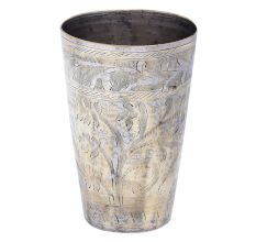 Etched Leafy Design Brass Lassi Glass