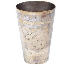 Brass Lassi Glass with Flower Border Pattern