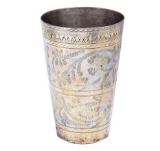 Faded Leafy Border Brass Lassi Glass With Golden Highlights