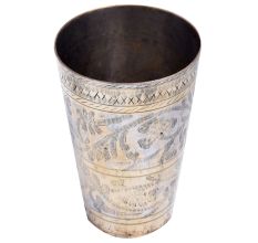 Faded Leafy Border Brass Lassi Glass With Golden Highlights