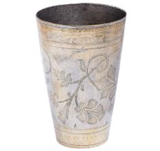 Brass Lassi GlassÂ Carved With Leafy Flower Pattern
