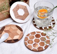 Handmade Brown and White Round Resin Set of 4 Decorative Table Coasters