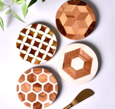 Handmade Brown and White Round Resin Set of 4 Decorative Table Coasters