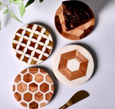 Handmade Brown and White Round Resin Set of 4 Decorative Table Coasters