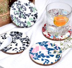 Handmade Terrazzo Multicolor Round Resin Set of 4 Decorative Table Coasters