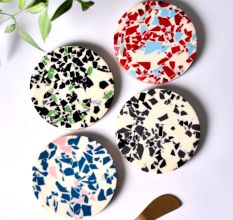 Handmade Terrazzo Multicolor Round Resin Set of 4 Decorative Table Coasters