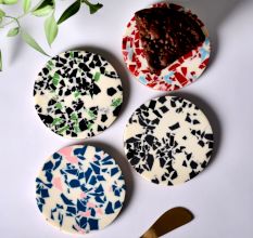 Handmade Terrazzo Multicolor Round Resin Set of 4 Decorative Table Coasters
