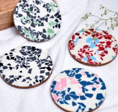 Handmade Terrazzo Multicolor Round Resin Set of 4 Decorative Table Coasters