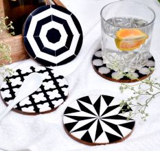 Handmade Black and White Round Resin Set of 4 Decorative Table Coasters