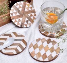 Handmade Brown and White Round Resin Set of 4 Decorative Coasters