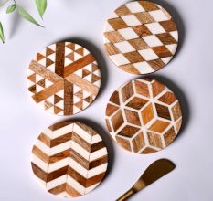 Handmade Brown and White Round Resin Set of 4 Decorative Coasters