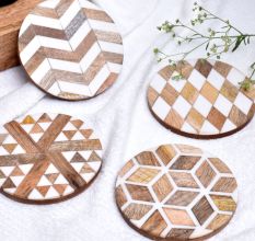 Handmade Brown and White Round Resin Set of 4 Decorative Coasters