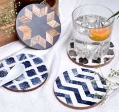 Handmade Grey Round Resin Set of 4 Decorative Table Coasters