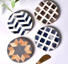 Handmade Grey Round Resin Set of 4 Decorative Table Coasters