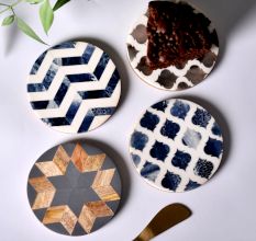 Handmade Grey Round Resin Set of 4 Decorative Table Coasters