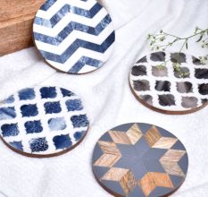 Handmade Grey Round Resin Set of 4 Decorative Table Coasters