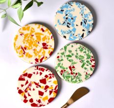 Handmade Terrazzo Multicolor Round Resin Set of 4 Decorative Coasters