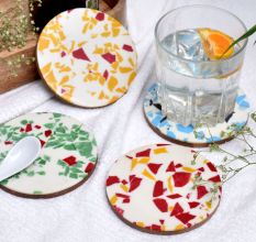 Handmade Terrazzo Multicolor Round Resin Set of 4 Decorative Coasters