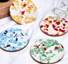 Handmade Terrazzo Multicolor Round Resin Set of 4 Decorative Coasters