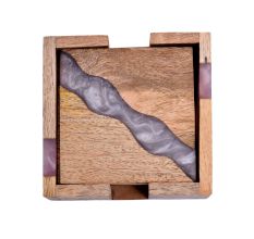 Handmade Purple Epoxy River and Acacia Wood Wood Set of 4 Decorative Table Coasters with Cover