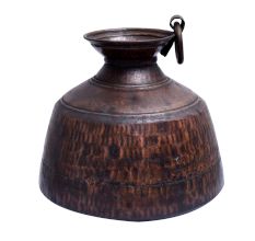 Hand Hammered Indian Copper Dowry Pot With One Ring Handle