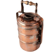 Three Compartment Plain Copper Tiffin Box