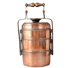 Three Compartment Plain Copper Tiffin Box