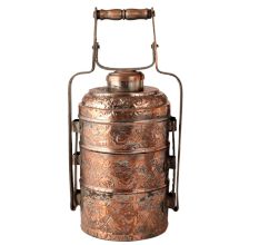 Three Compartment Plain Copper Tiffin Box