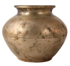 Round Vintage Brass Holy Water Pot