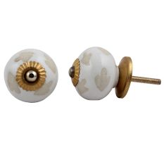 White Etched Ceramic Knob 51