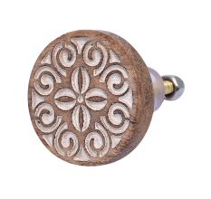 Handmade White and Brown Floral Wooden Round Cabinet Knobs