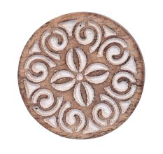 Handmade White and Brown Floral Wooden Round Cabinet Knobs