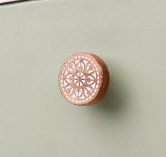 Handmade White and Brown Wooden Round Dresser Knobs