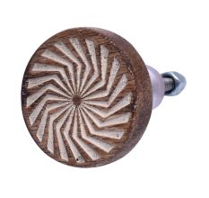 Handmade White and Brown Wooden Round Cupboard Knobs