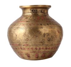 Old Rare Hand Engraved Brass Pot
