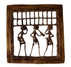 Brass Dhokra Framed Wall Hanging Of Three Tribal Musicians