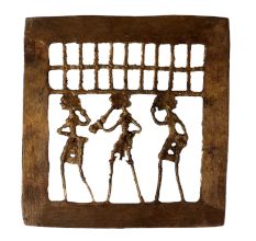 Brass Dhokra Framed Wall Hanging Of Three Tribal Musicians