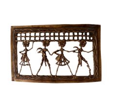 Brass Rectangle Wall Hanging Tribal Relief With Scene
