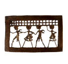 Brass Rectangle Wall Hanging Tribal Relief With Scene
